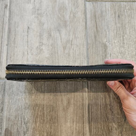 Tory Burch Patent Leather Emerson Logo Zip-Around Wallet Black Embossed Timeless - Picture 9 of 14